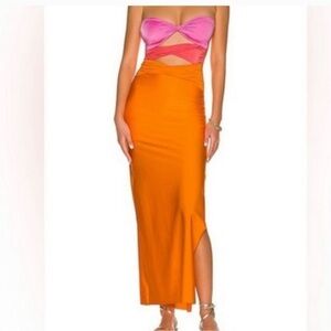 NWT MICAS CONTRAST TWIST DRESS ORANGE AND PINK